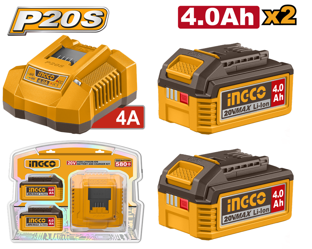 INGCO KIT 20V CARGADOR + 2 BAT. 4AH (FBCPK2013E)