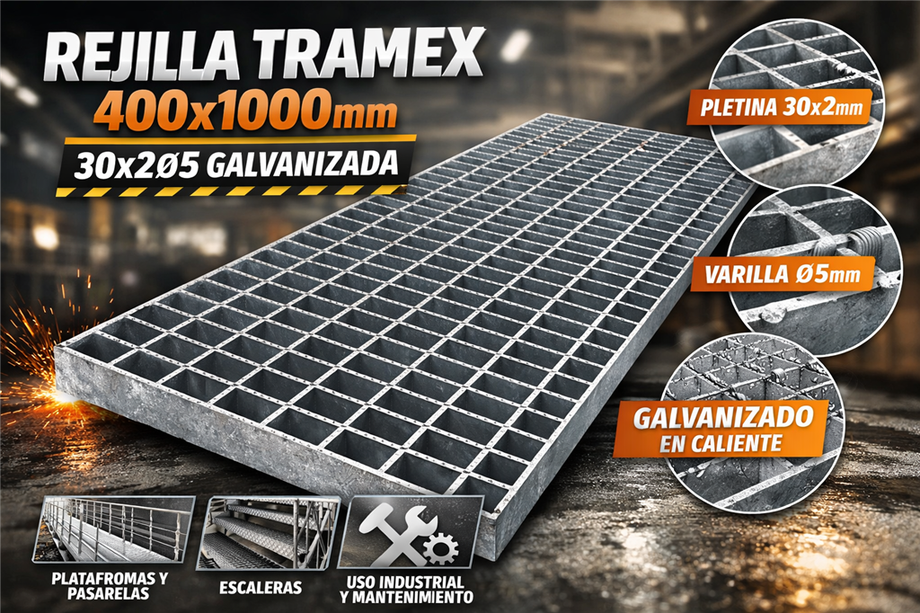 REJILLA TRAMEX 400X1000MM 30X2Ø5 GALV.