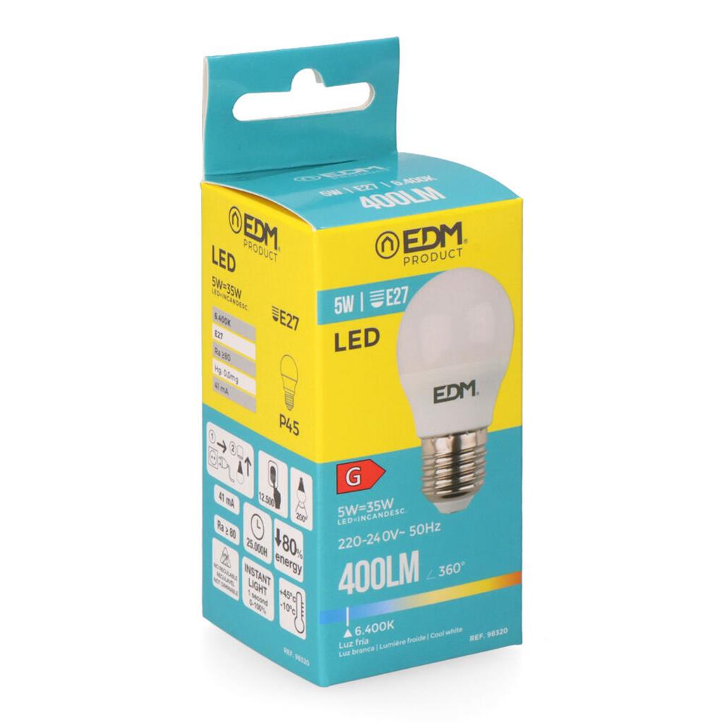 BOMBILLA ESFERICA LED E27 5W LUZ FRIA (98320)