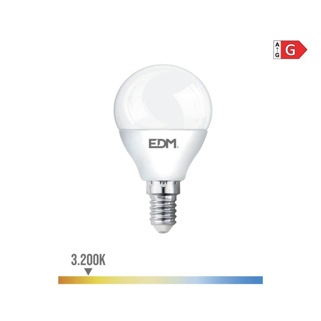 BOMBILLA ESFERICA LED E14 5W LUZ CALIDA (98323)
