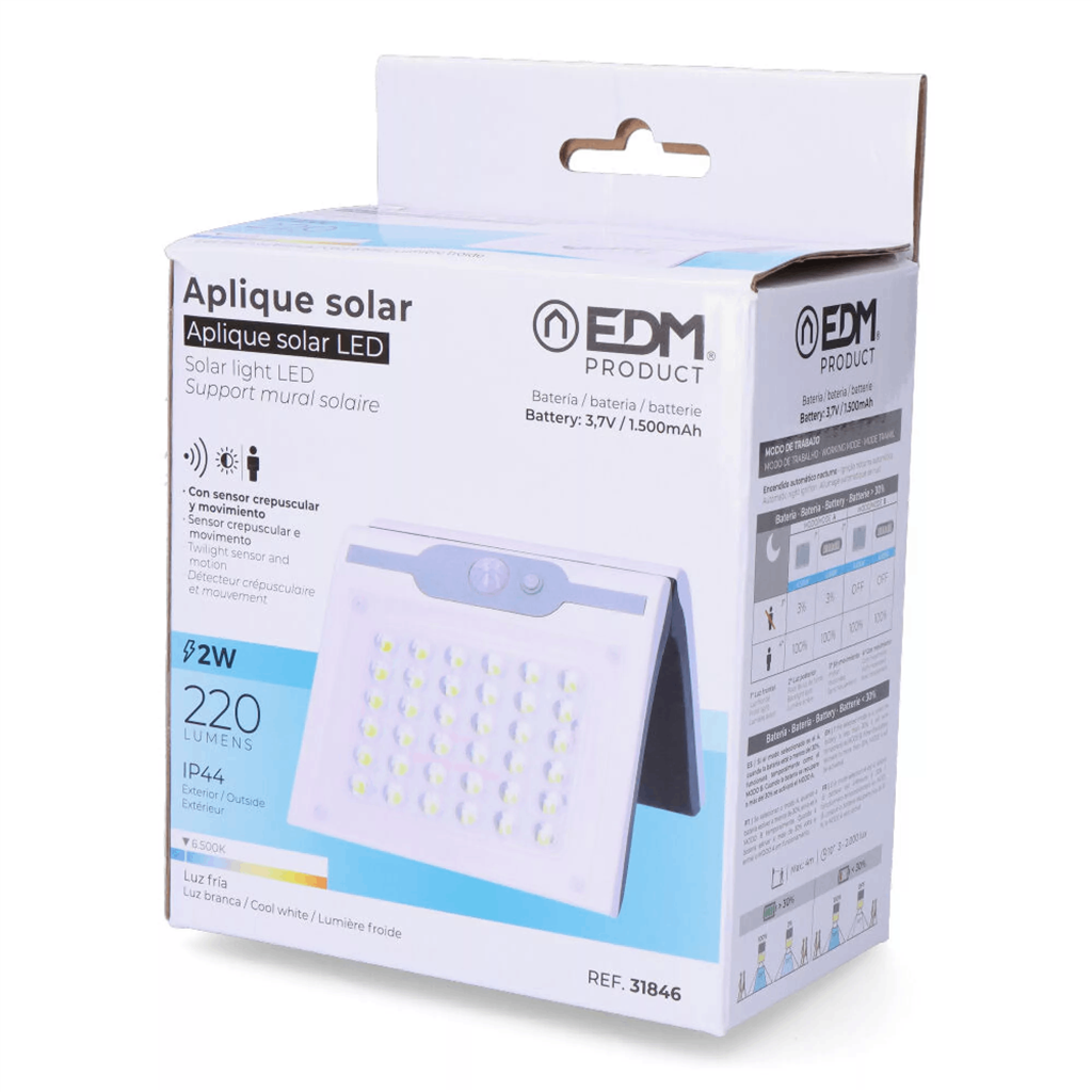 APLIQUE SOLAR 2W 220LM C/ SENSOR BLANCO (31846)