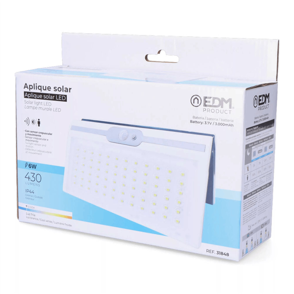 APLIQUE SOLAR 6W 430LM C/SENSOR  BLANCO (31848)
