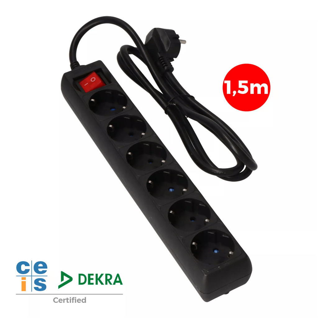 BASE MULTI. 6T CABLE 1,5M 3X1,5MM. NEGRO (41014)