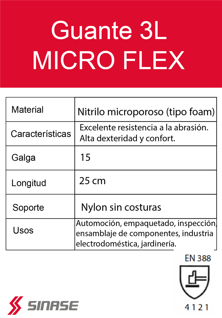 GUANTE 3L MICROFLEX NITRILO MICROPORO S-1001 T-8