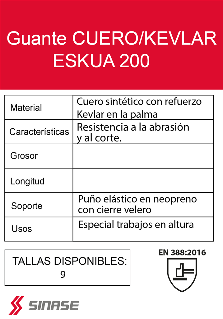 GUANTE CUERO/KEVLAR ESKUA 200 TALLA 9