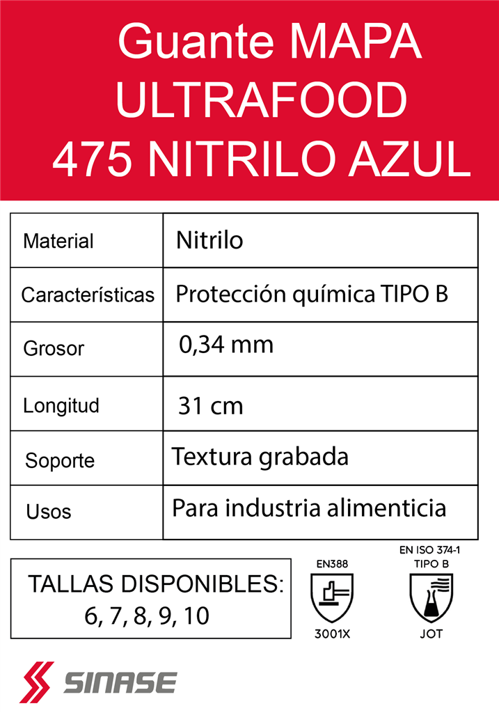 GUANTE MAPA ULTRAFOOD 475 NITRILO AZUL T-10