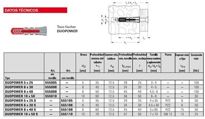 FISCHER TACO DUOPOWER 8X40 (PQTE 100uds) 535455