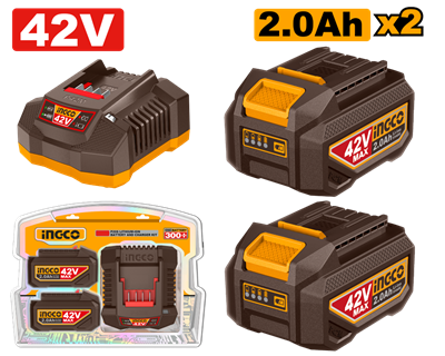 INGCO KIT 42V CARGADOR + 2 BAT. 2AH (FBCPM20221E)