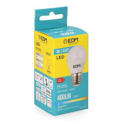 BOMBILLA ESFERICA LED E27 5W LUZ FRIA (98320)