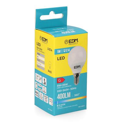 BOMBILLA ESFERICA LED E14 5W LUZ FRIA (98322)