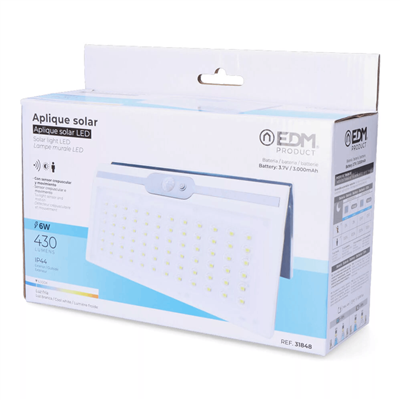APLIQUE SOLAR 6W 430LM C/SENSOR  BLANCO (31848)