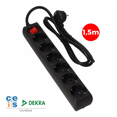BASE MULTI. 6T CABLE 1,5M 3X1,5MM. NEGRO (41014)