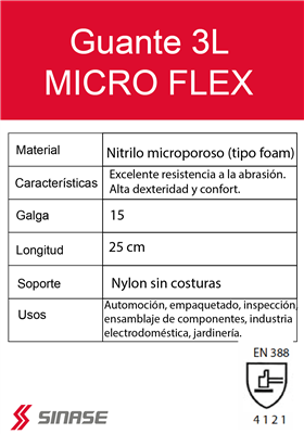 GUANTE 3L MICROFLEX NITRILO MICROPORO S-1001 T-8