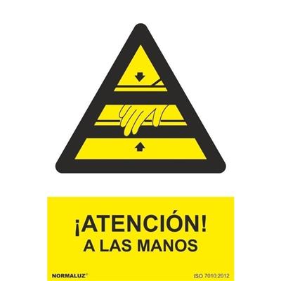 SEÑAL ADHESIVA ATENCION MANOS 10X15CM RD36611