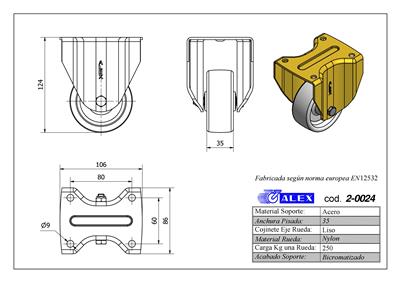 RUEDA ALEX 2-0024 Ø80MM FIJA 250KG NYLON
