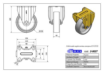 RUEDA ALEX 2-0027 Ø150MM FIJA 500KG NYLON