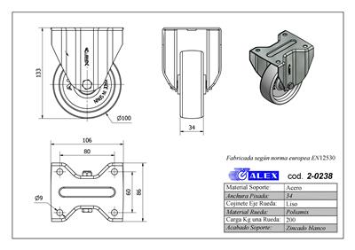 RUEDA ALEX 2-0238 Ø100MM FIJA 200KG NYLON