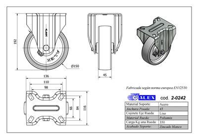 RUEDA ALEX 2-0242 Ø150MM FIJA 350KG NYLON