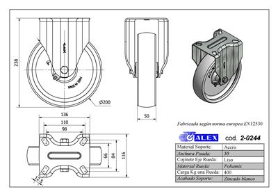 RUEDA ALEX 2-0244 Ø200MM FIJA 400KG NYLON
