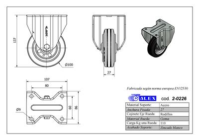 RUEDA ALEX 2-0226 Ø100MM FIJA 110KG GOMA