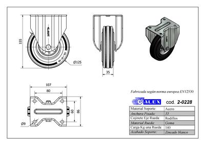 RUEDA ALEX 2-0228 Ø125MM FIJA 140KG GOMA