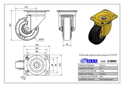 RUEDA ALEX 2-0003 Ø125MM GIRAT. 200KG GOMA