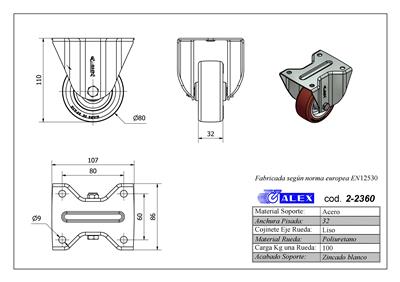RUEDA ALEX 2-2360 Ø80MM FIJA 100KG PU