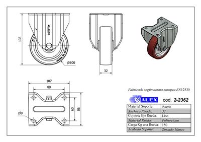 RUEDA ALEX 2-2362 Ø100MM FIJA 150KG PU