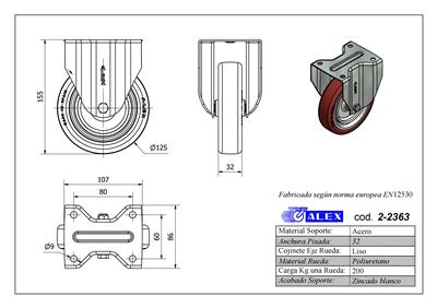 RUEDA ALEX 2-2363 Ø125MM FIJA 200KG PU