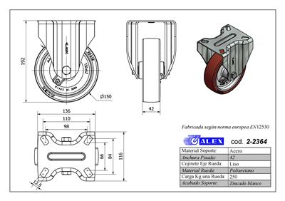 RUEDA ALEX 2-2364 Ø150MM FIJA 250KG PU