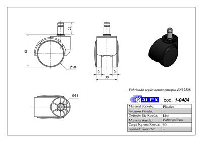 RUEDA ALEX 1-0484 Ø50MM GIRAT. 50KG PLASTICO