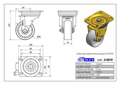 RUEDA ALEX 2-0019 Ø80MM GIRAT. 250KG NYLON