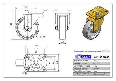 RUEDA ALEX 2-0022 Ø150MM GIRAT. 500KG NYLON