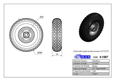 RUEDA ALEX 4-1567 Ø260MM 100KG IMPINCHABLE