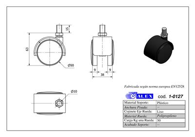RUEDA ALEX 1-0127 Ø50MM GIRAT. M10 50KG PLASTICO