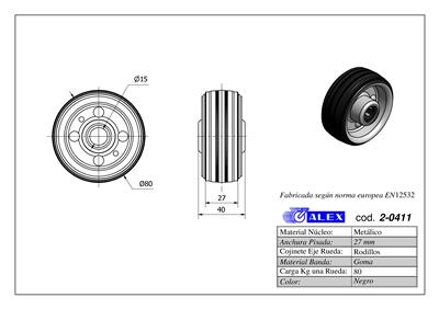 RUEDA ALEX 2-0411 Ø80MM 80KG GOMA S/SOPORTE