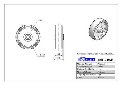 RUEDA ALEX 2-0434 Ø150MM 420KG NYLON S/SOPORTE