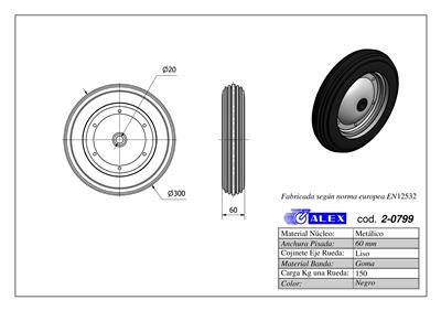 RUEDA ALEX 2-0799 Ø300MM 150KG GOMA S/SOPORTE