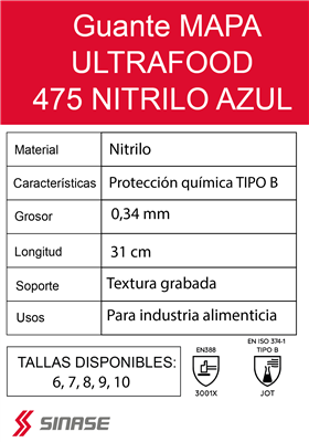 GUANTE MAPA ULTRAFOOD 475 NITRILO AZUL T-6