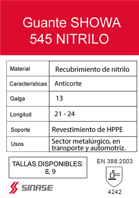 GUANTE SHOWA 545 NITRILO T-8/L